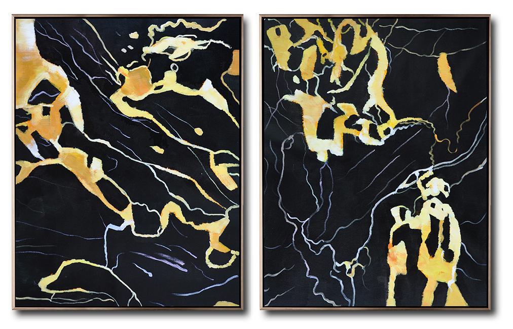 Hand-painted Set of 2 Abstract Marble Painting on canvas oil paintings for sale by artist